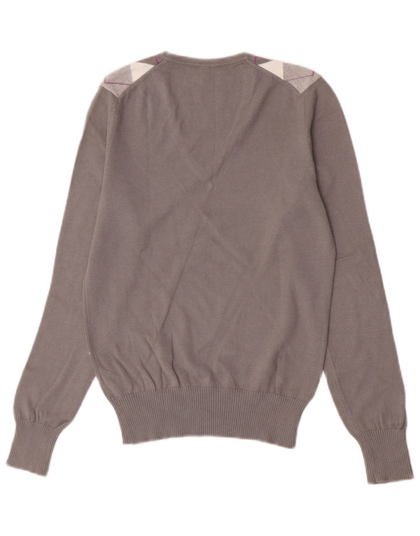 Maglione da donna con scollo a V Benetton UK 10 Small Grey Argyle/Diamond
