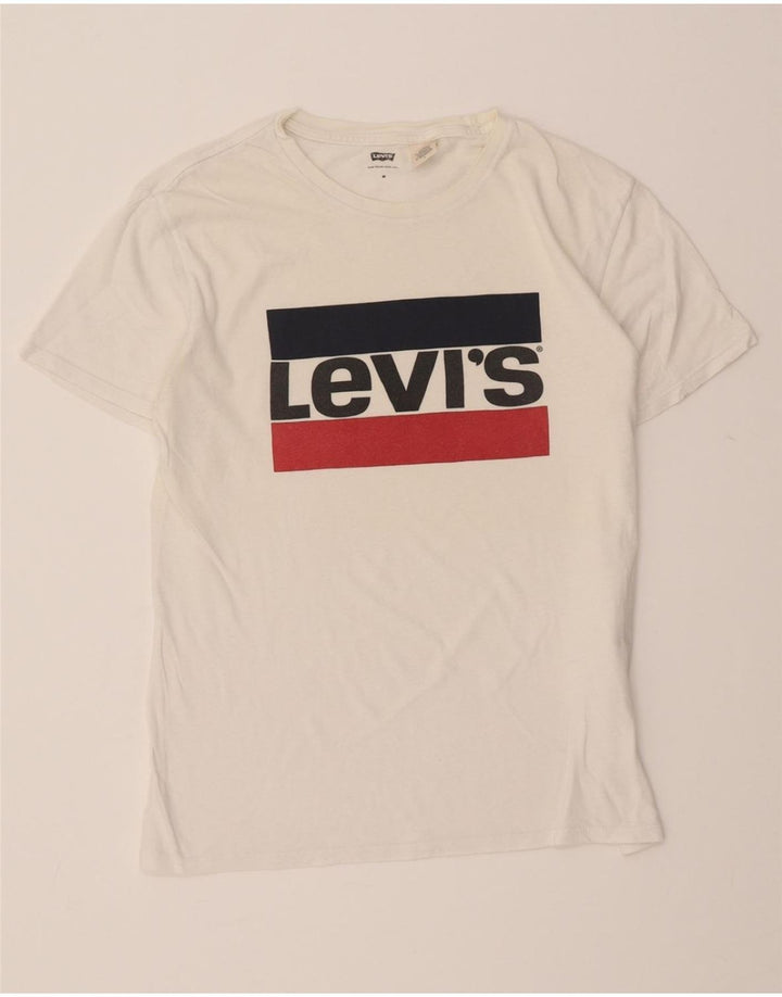 LEVI'S Womens Graphic T-Shirt Top UK 14 Medium White Cotton Vintage Levi's and Second-Hand Levi's from Messina Hembry 