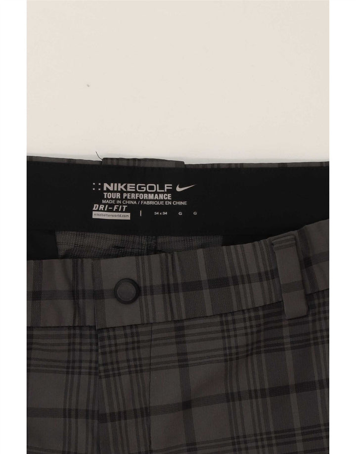 Pantaloni chino dritti Nike Dri Fit da uomo W34 L31 poliestere a quadri grigi