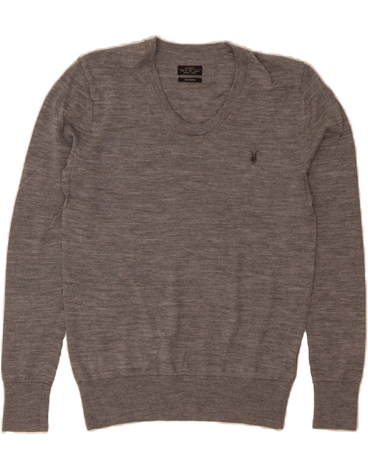 ALL SAINTS Mens Crew Neck Jumper Sweater Small Grey Merino Wool Vintage All Saints and Second-Hand All Saints from Messina Hembry 