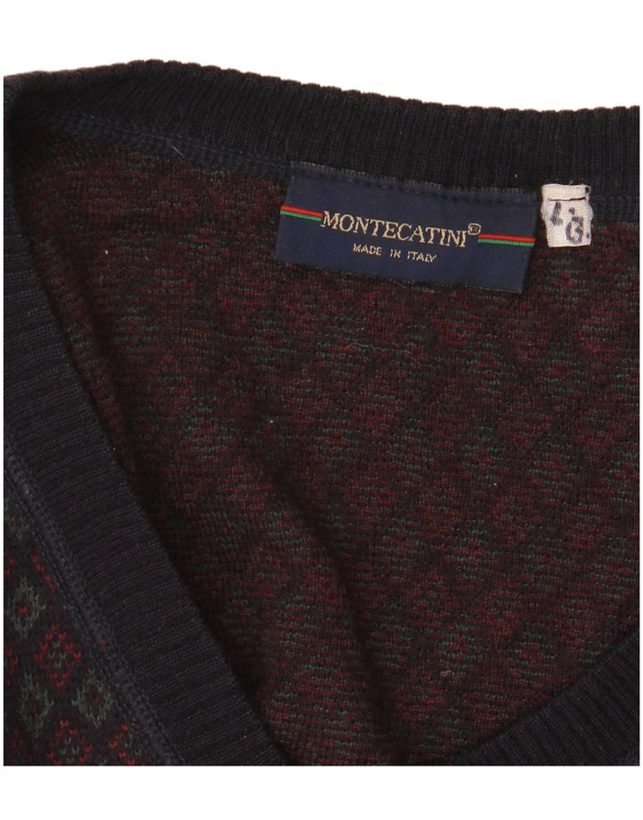 MONTECATINI Maglione da uomo con scollo a V grande geometrico multicolore