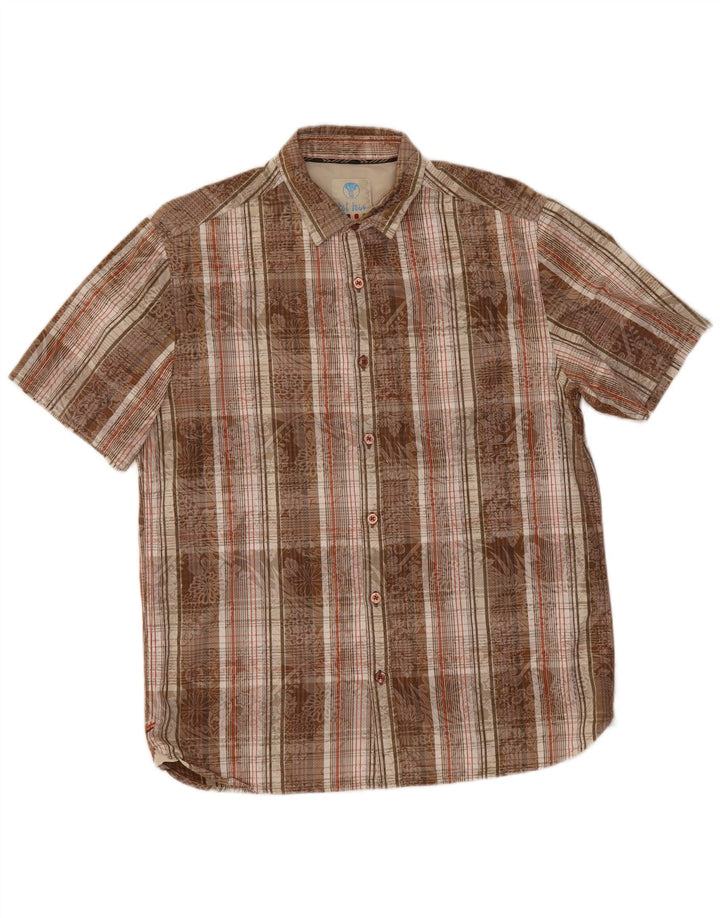 Camicia a maniche corte da uomo Fat Face in cotone a quadri marrone medio
