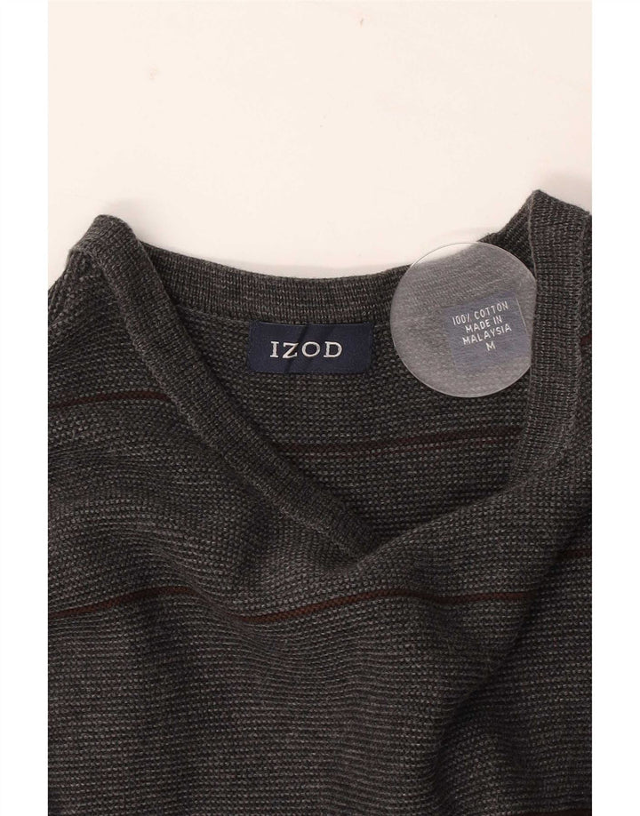Maglione da uomo girocollo Izod in cotone a righe grigio medio