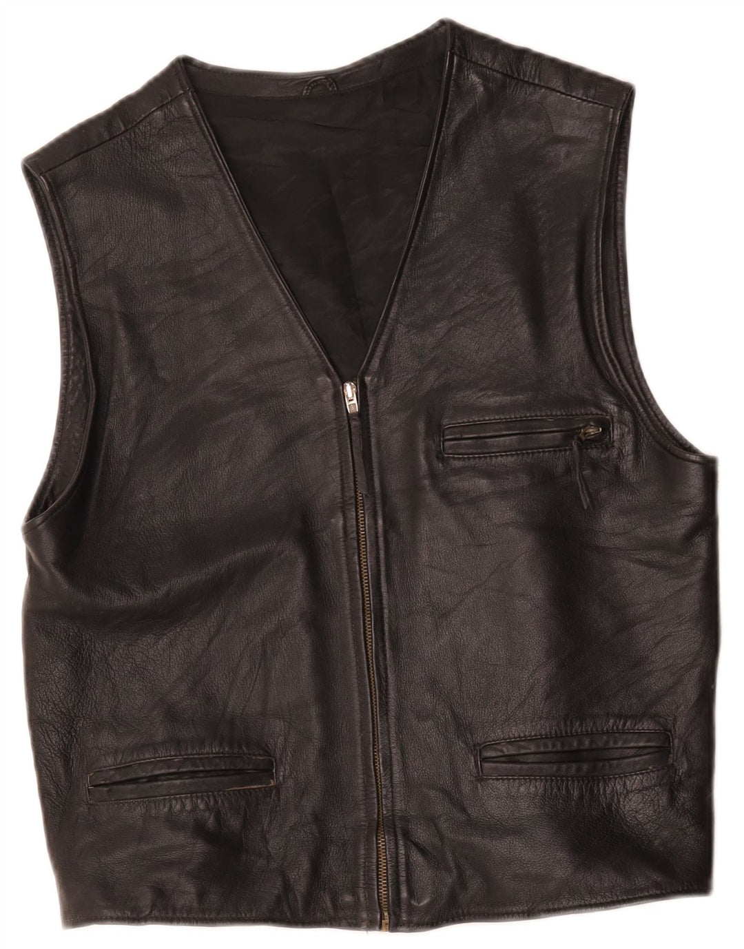 Gilet in pelle vintage da uomo UK 36 piccolo nero