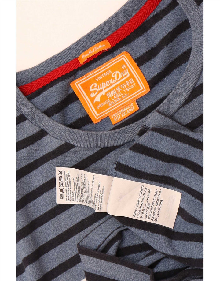Superdry Mens T-Shirt Top 2XL Blue Striped Cotton