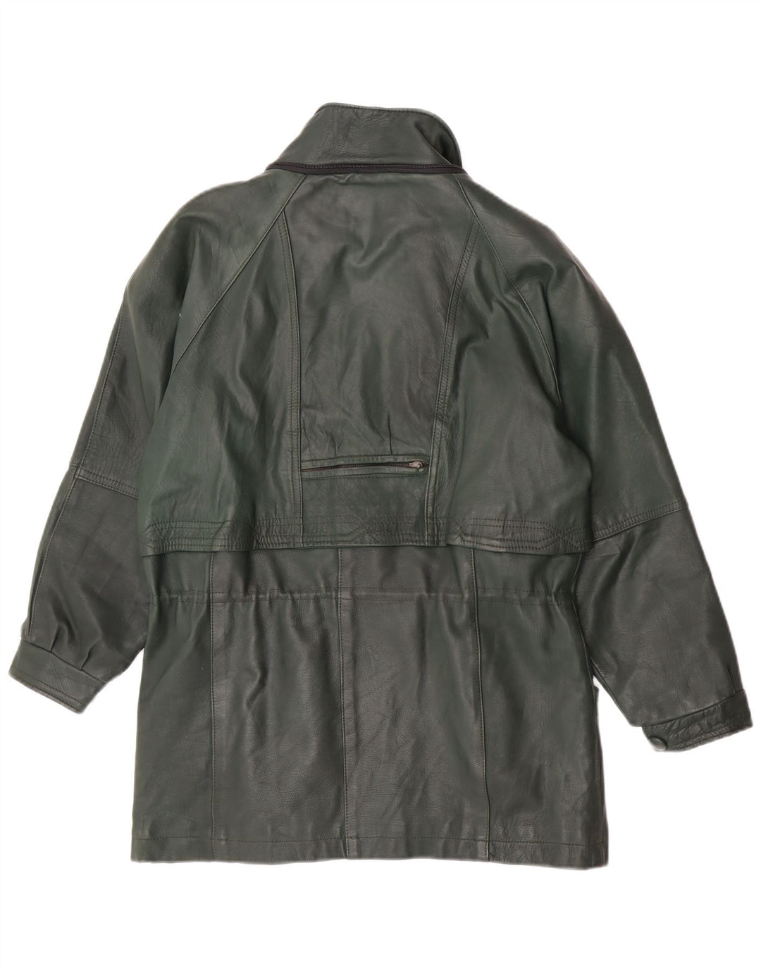 Cappotto in pelle vintage da donna vestibilità ampia UK 14 verde medio retrò