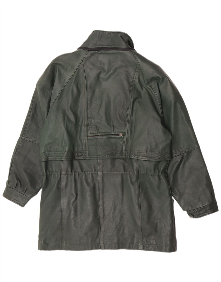 Cappotto in pelle vintage da donna vestibilità ampia UK 14 verde medio retrò