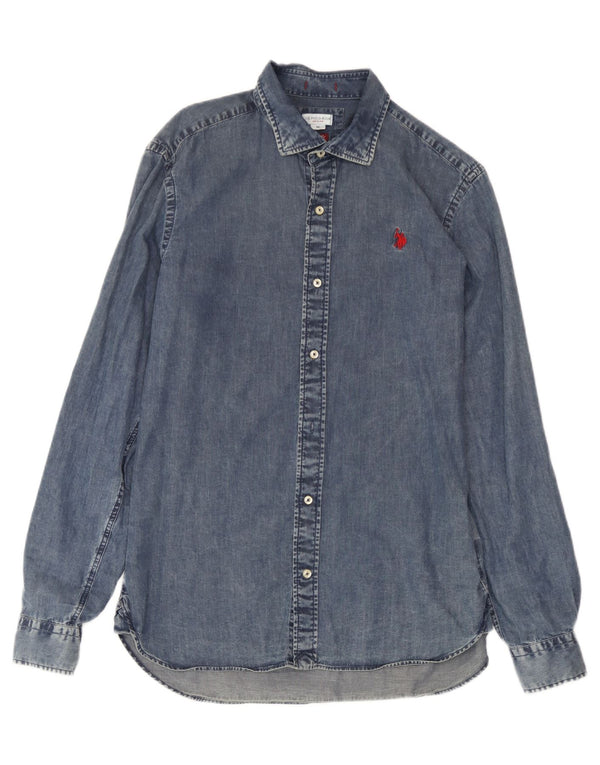 Polo Assn. degli Stati Uniti Camicia in denim da uomo slim fit in cotone blu medio