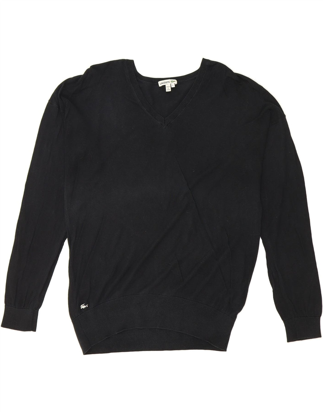 LACOSTE Mens V-Neck Jumper Sweater Large Black Silk Vintage Lacoste and Second-Hand Lacoste from Messina Hembry 
