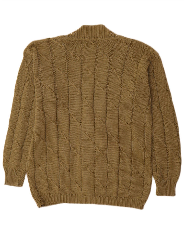 Maglione cardigan da donna vintage UK 14 cotone kaki medio