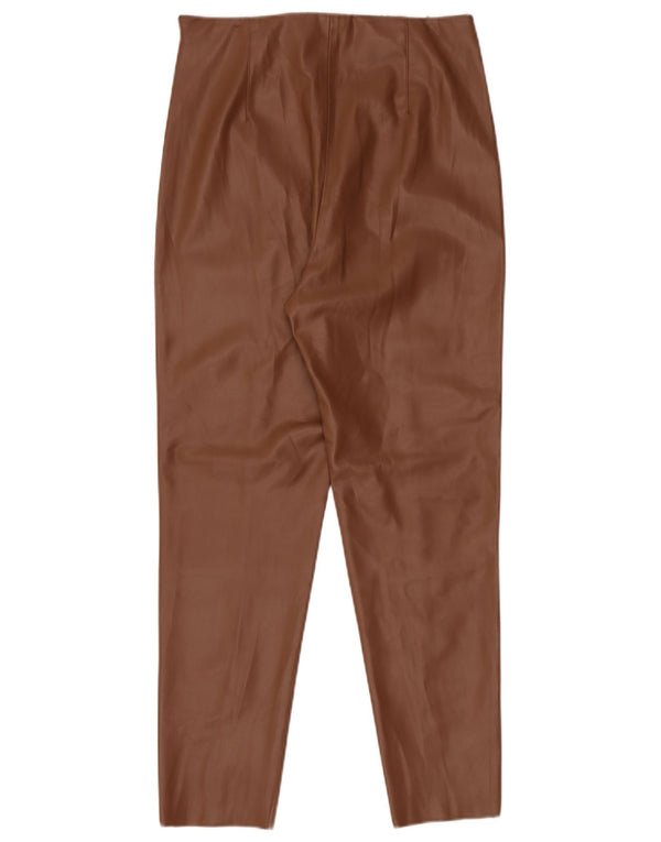 Zara Womens High Waist Slim Faux Leather Trousers Large W30 L27 Brown
