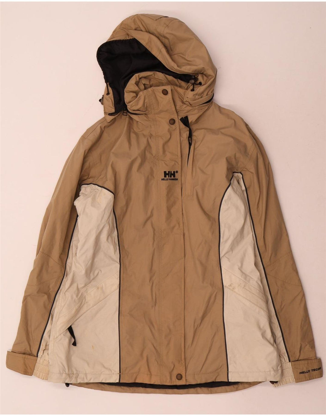 Giacca antipioggia con cappuccio da donna Helly Hansen UK 14 Nylon color block beige medio