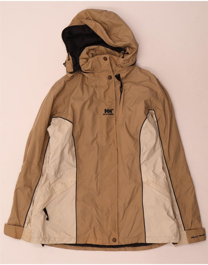 Giacca antipioggia con cappuccio da donna Helly Hansen UK 14 Nylon color block beige medio