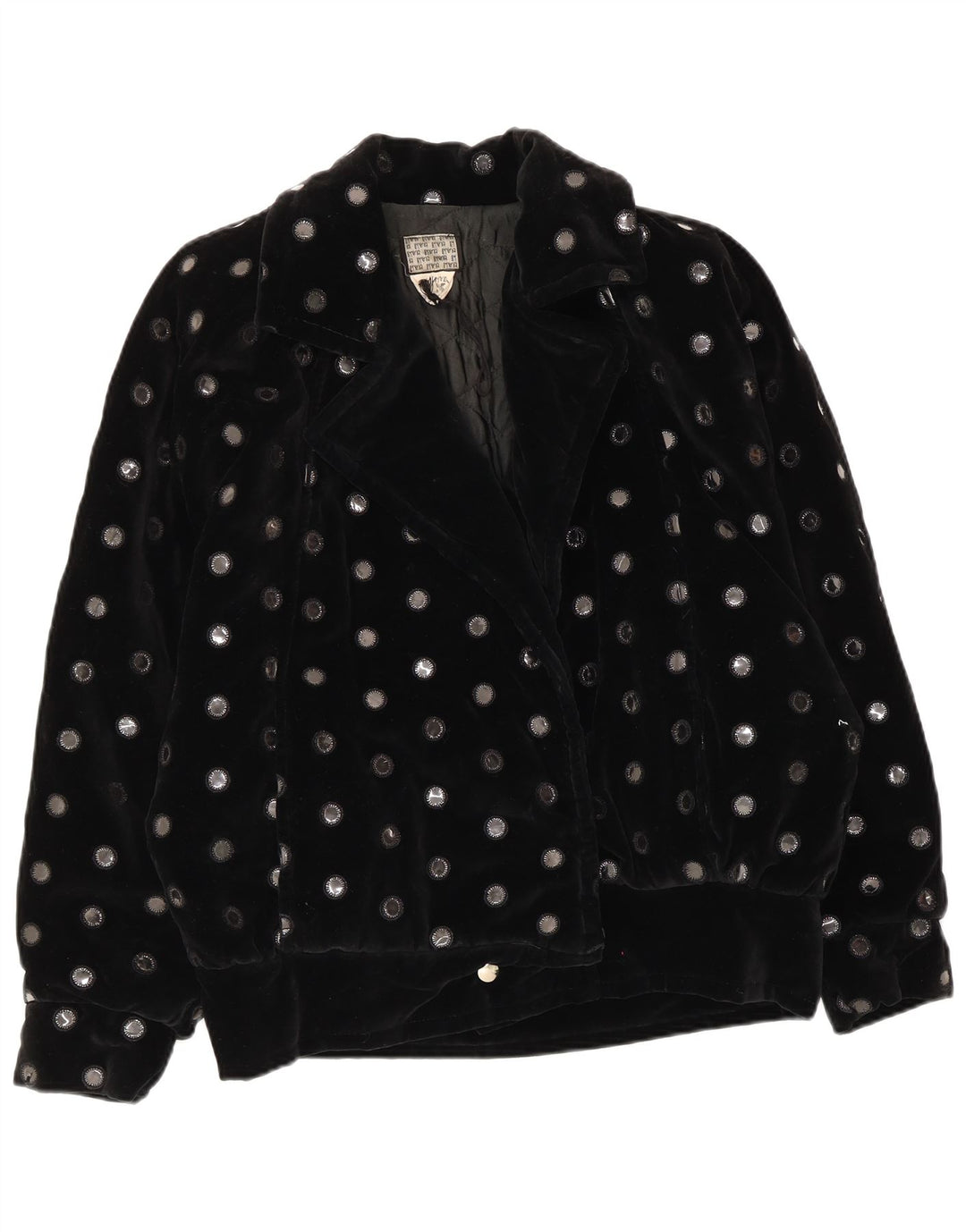 Giubbotto bomber oversize in velluto vintage da donna UK 10 piccolo a pois neri
