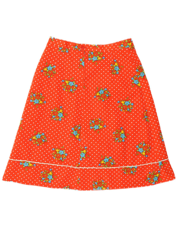 Gonna a trapezio da donna vintage W28 rosso medio floreale
