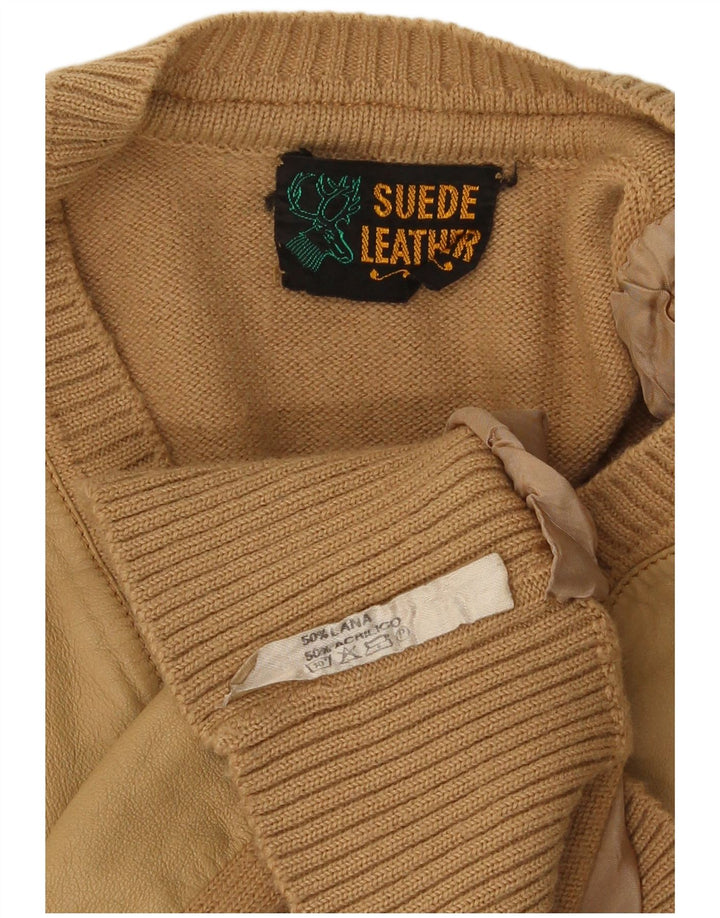 Maglione vintage da uomo con scollo a V piccolo in lana beige