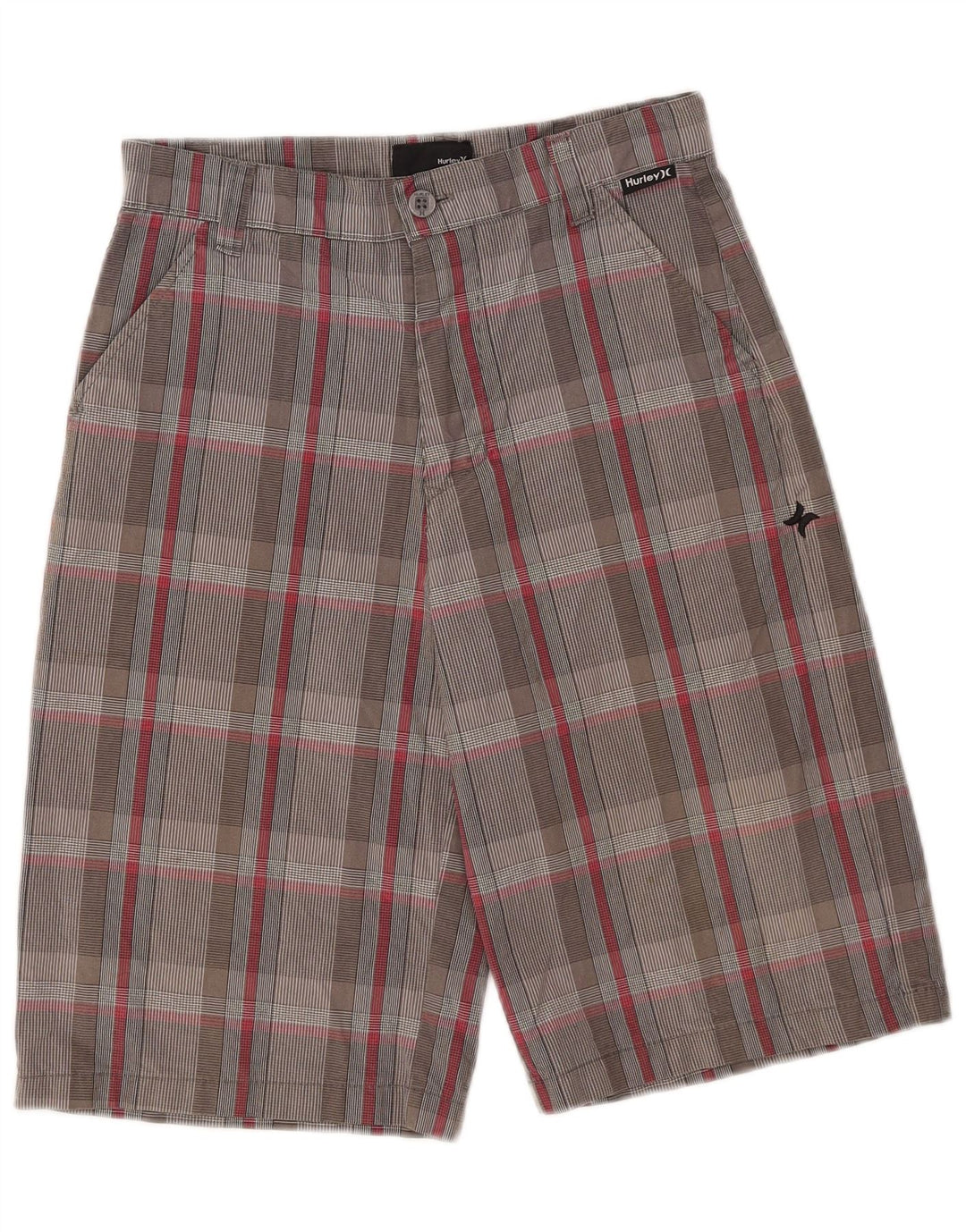 Pantaloncini chino Hurley da ragazzo 13-14 anni W27 in cotone grigio a quadri