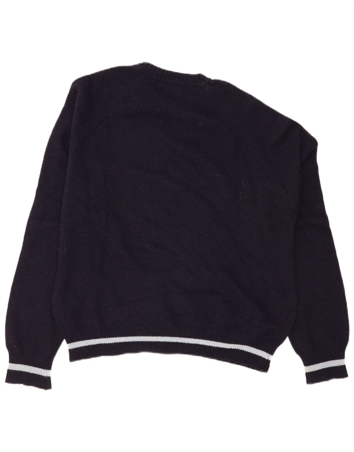 Maglione maglione girocollo con grafica da donna Lee grande in lana blu navy