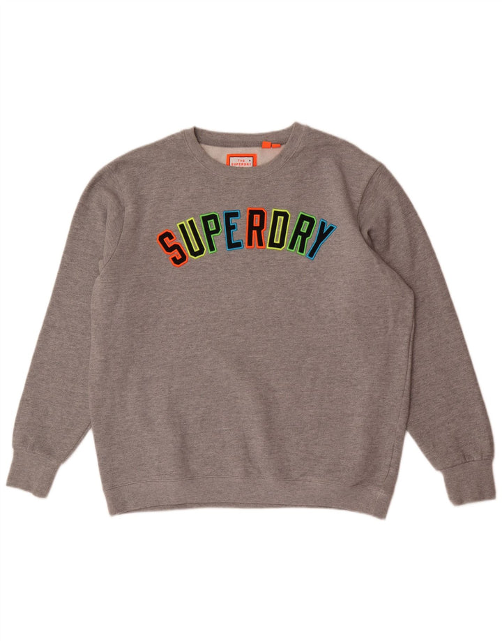 Felpa grafica da uomo Superdry Maglione XL Cotone chiazzato grigio