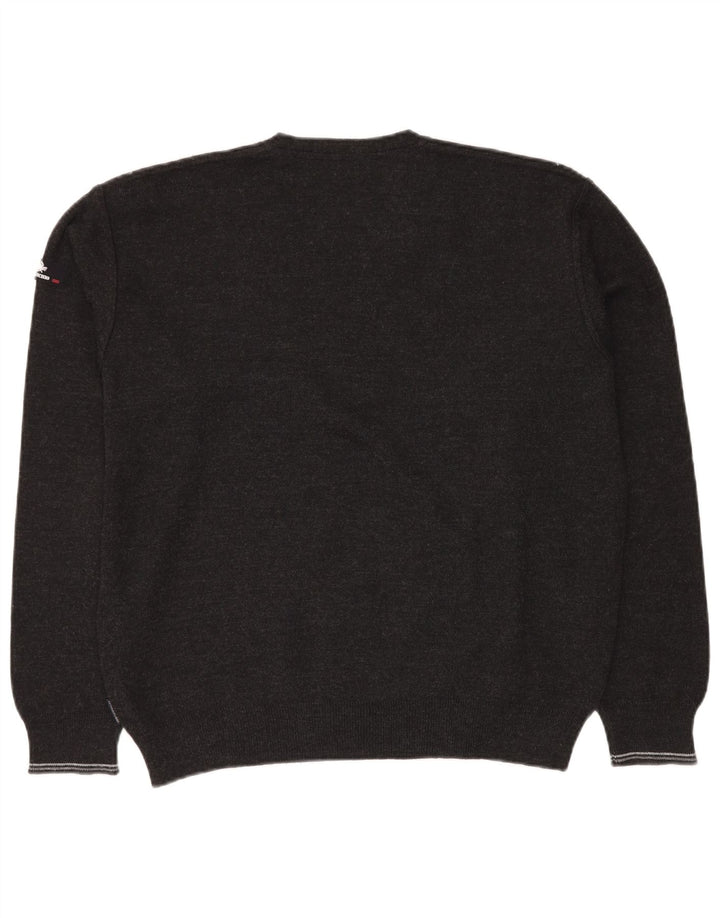 Maglione da uomo con scollo a V Il Granchio, lana vergine grande geometrica grigia