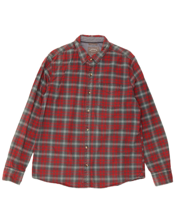 Fat Face Camicia da uomo in flanella dal taglio classico, grande cotone scozzese rosso