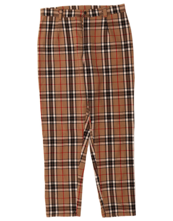 Pantaloni casual slim fit da donna vintage XL W30 L28 cotone a quadri marrone