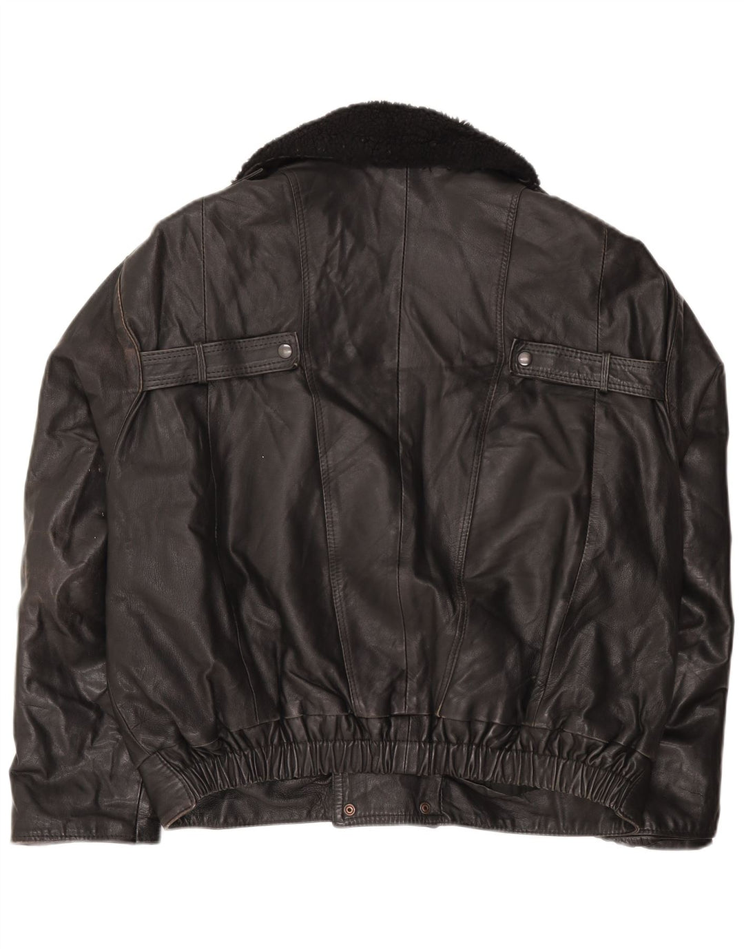 Giacca in pelle doppiopetto vintage da uomo UK 42 XL nera