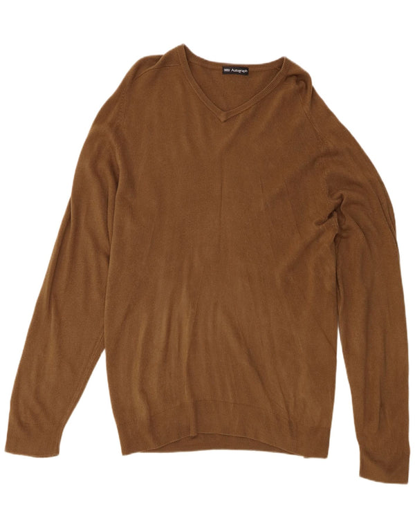 Maglione da uomo con scollo a V Marks & Spencer grande in acrilico marrone