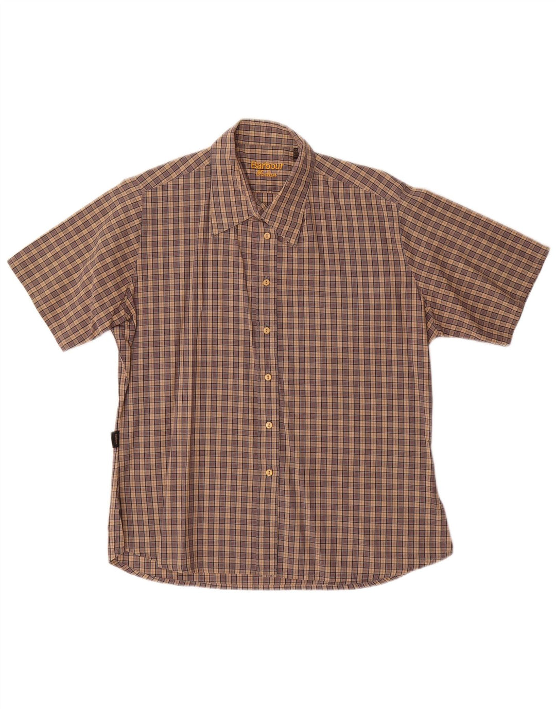 Camicia a maniche corte da donna Barbour UK 14 cotone a quadri marroni grandi