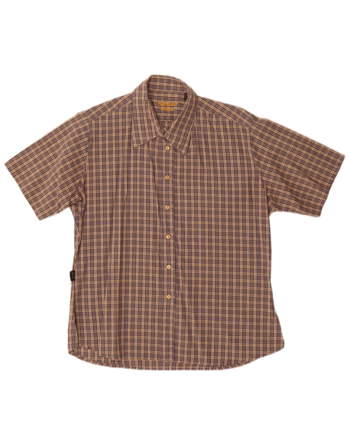 Camicia a maniche corte da donna Barbour UK 14 cotone a quadri marroni grandi