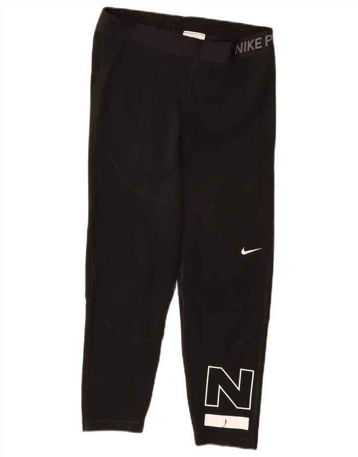 Leggings corti con grafica Nike da donna UK 8 piccoli poliestere nero