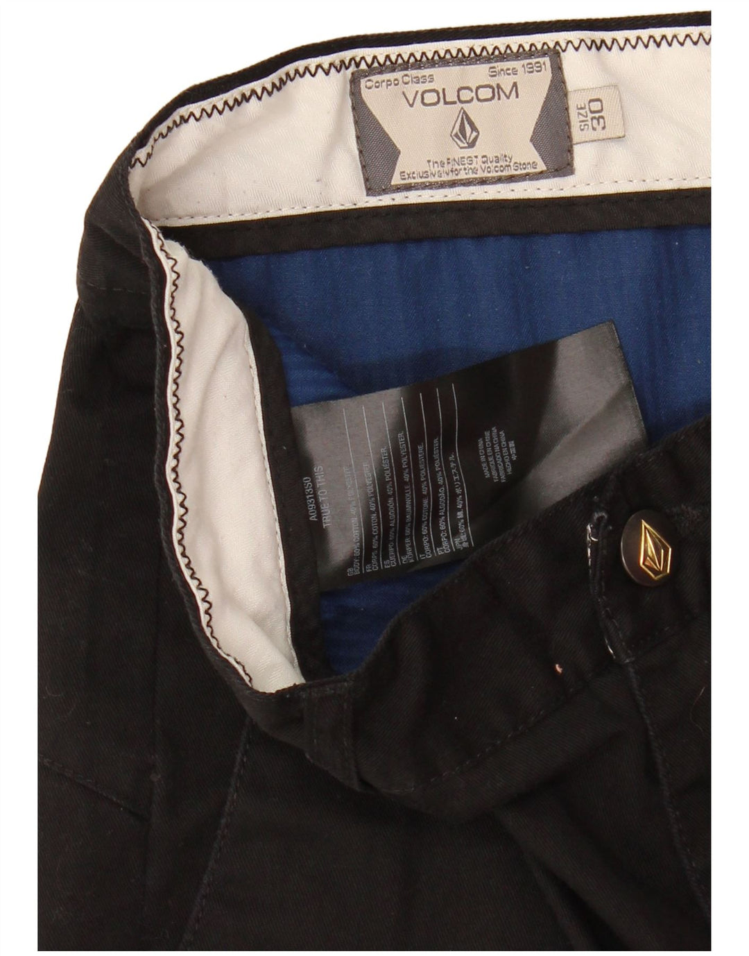 Pantaloncini chino da uomo Volcom W30 cotone nero medio