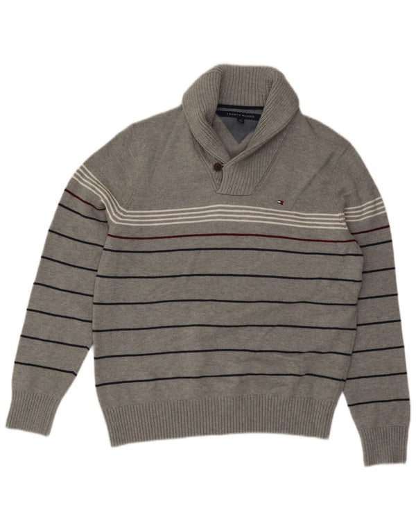 Tommy Hilfiger Uomo Maglione con collo a scialle Maglione grande cotone a righe grigie