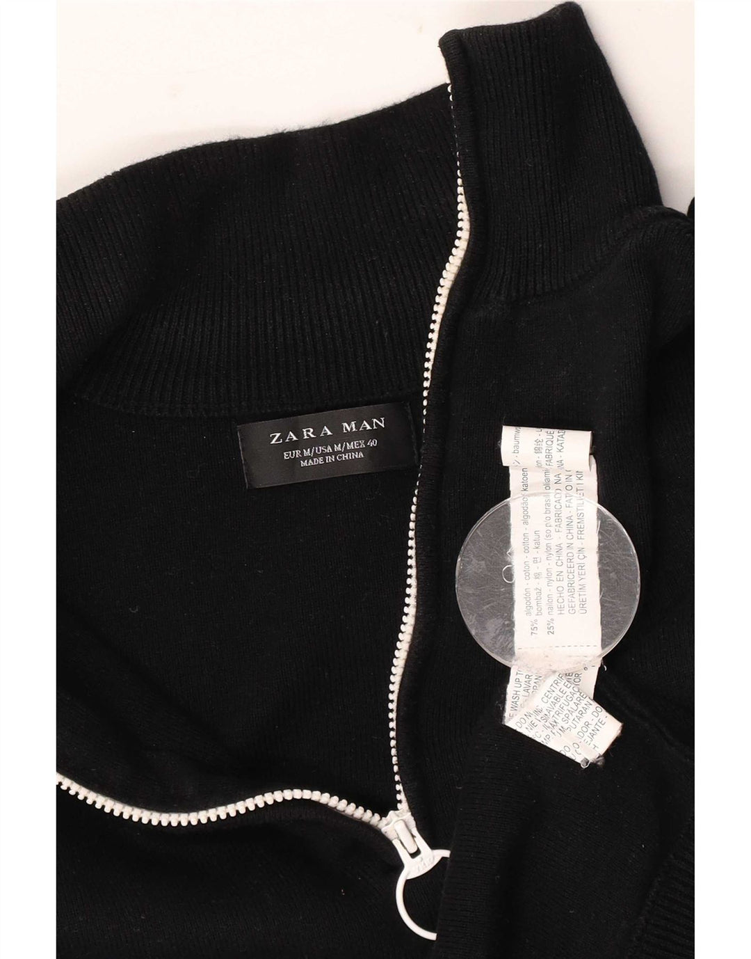 Maglione Zara da uomo con zip e collo in cotone color block medio nero