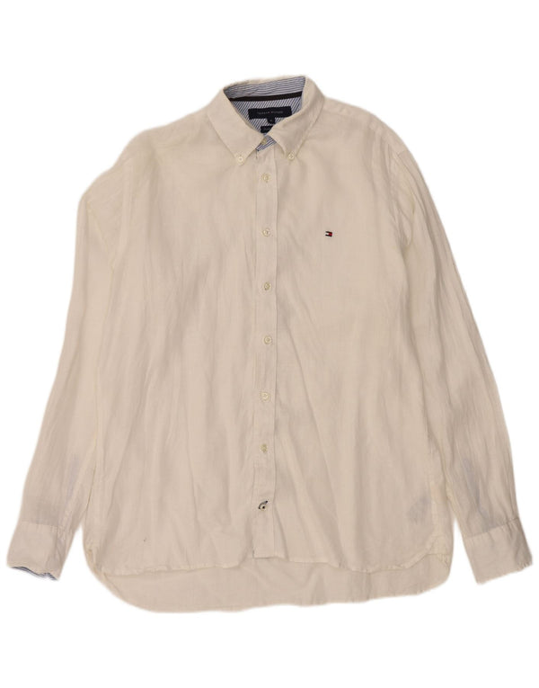TOMMY HILFIGER Camicia da uomo in lino bianco medio