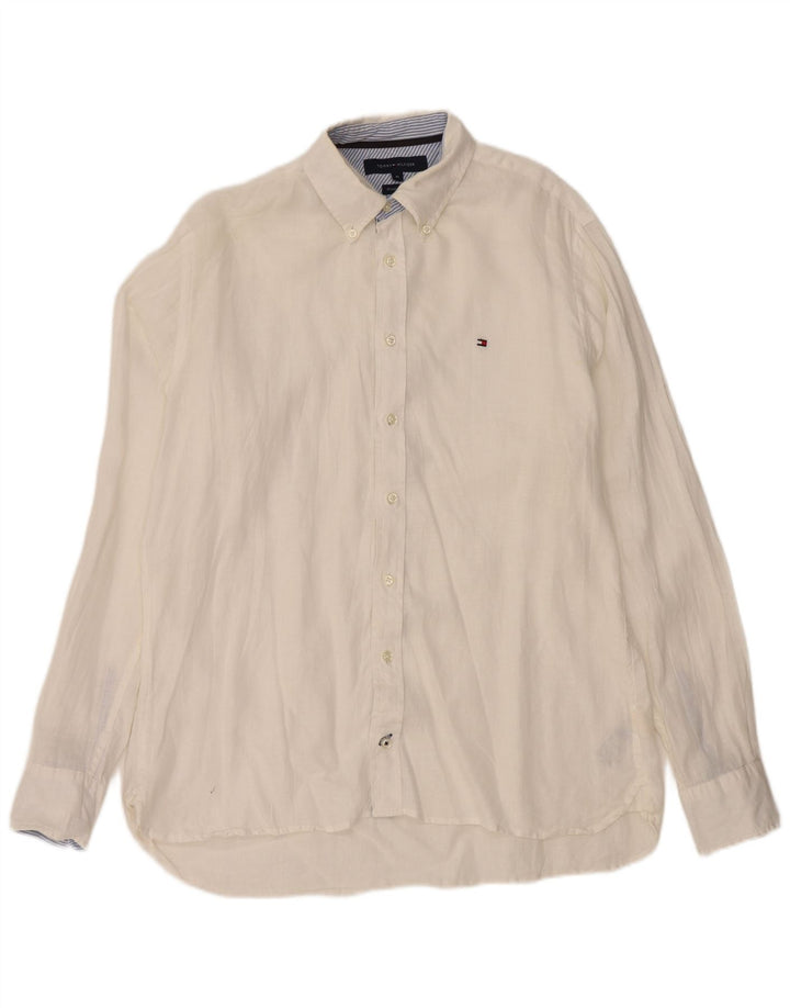 TOMMY HILFIGER Camicia da uomo in lino bianco medio