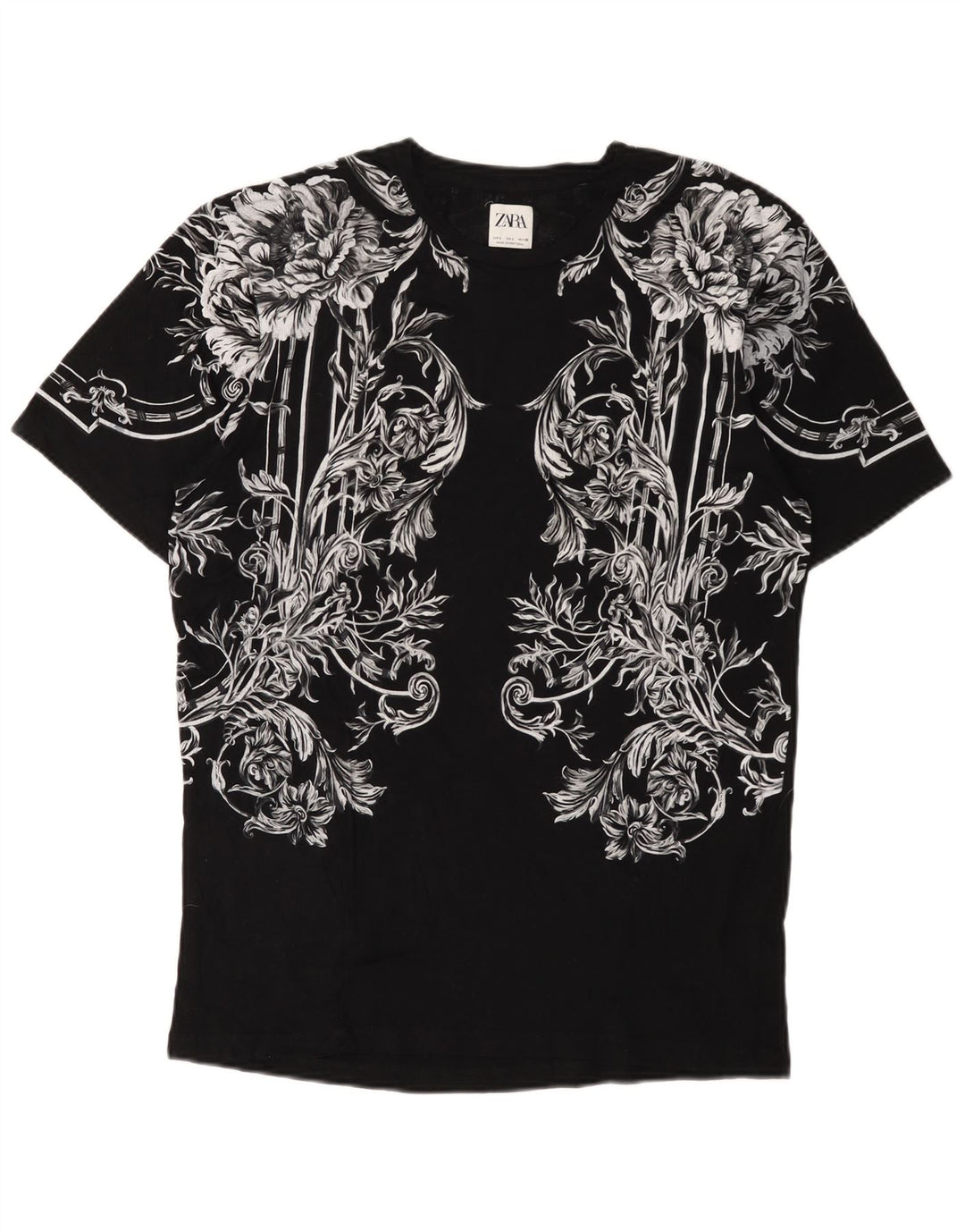 T-shirt grafica da uomo Zara Top grande nera floreale