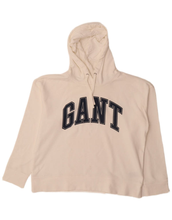 Felpa con cappuccio grafica da donna Gant UK 18 XL cotone bianco sporco
