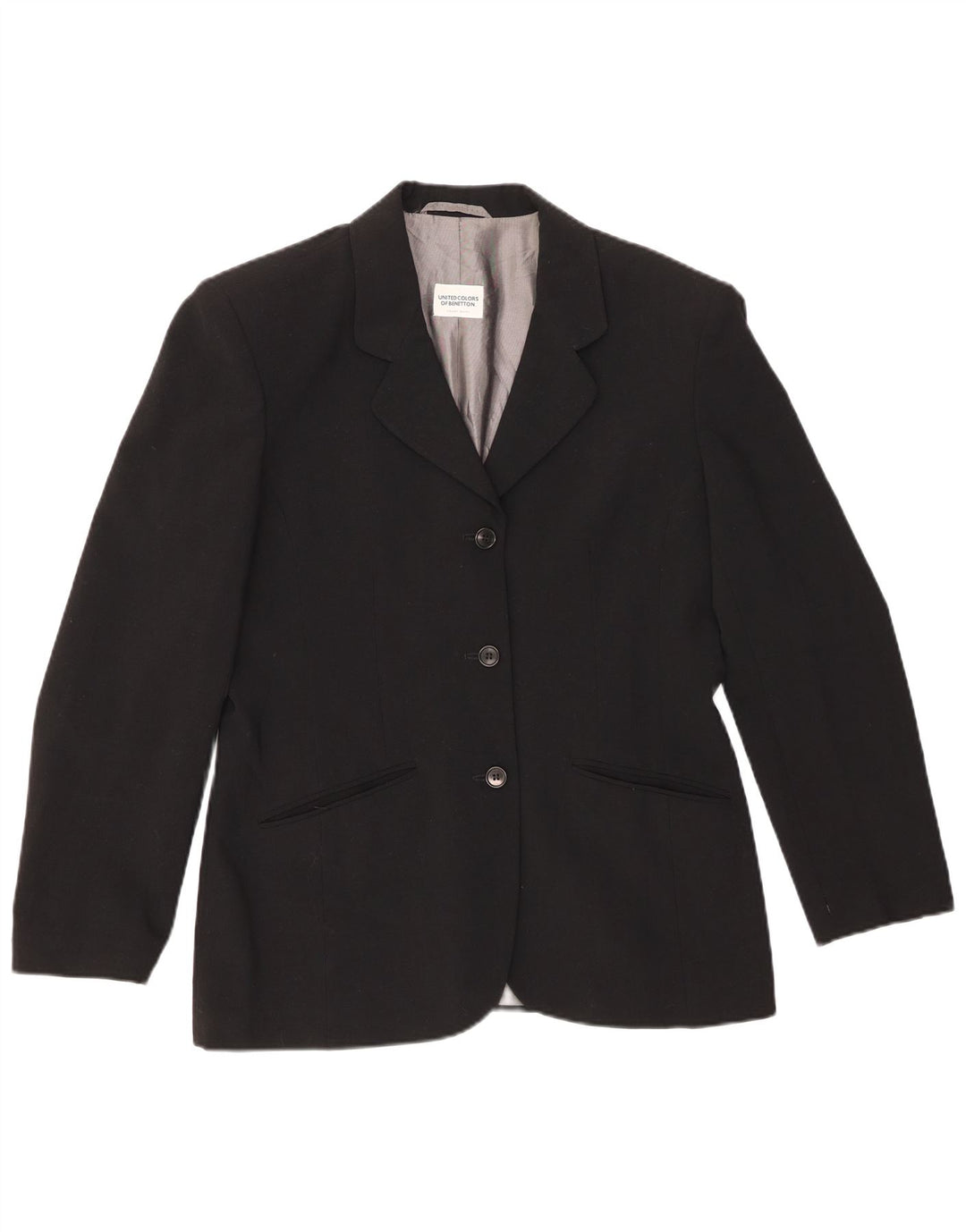 Giacca blazer a 3 bottoni da donna BENETTON IT 46 Large nera in poliestere