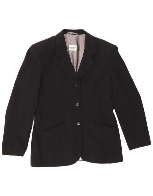 Giacca blazer a 3 bottoni da donna BENETTON IT 46 Large nera in poliestere