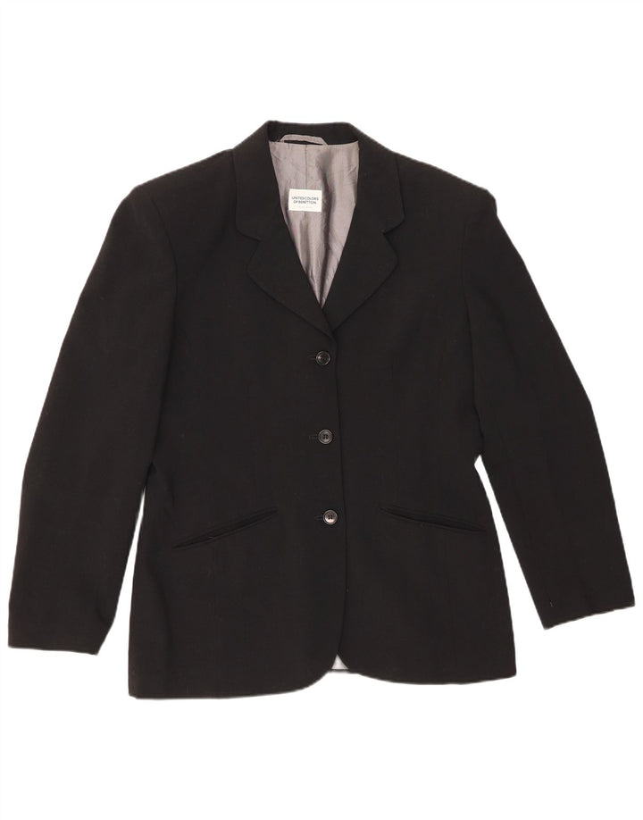 Giacca blazer a 3 bottoni da donna BENETTON IT 46 Large nera in poliestere