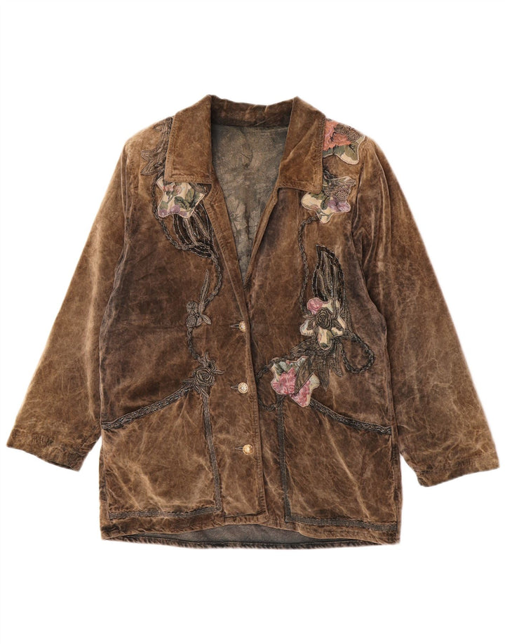 Giacca blazer vintage da donna a 3 bottoni UK 16 grande floreale marrone