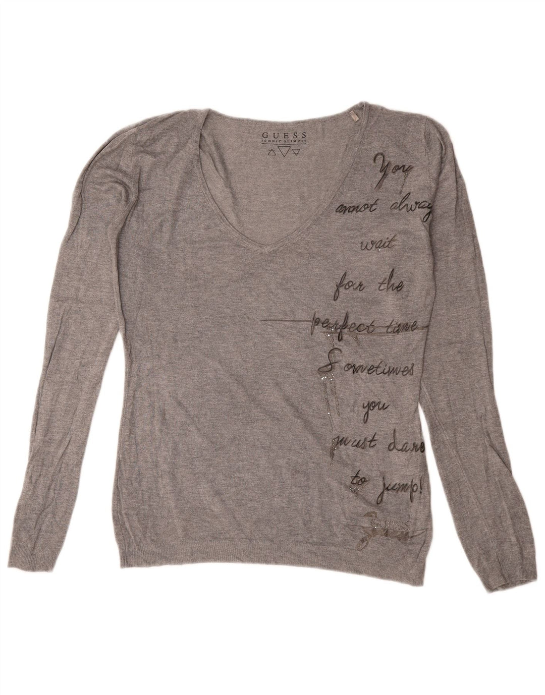 Maglione Guess da donna oversize con scollo a V grafico UK 8 piccolo grigio