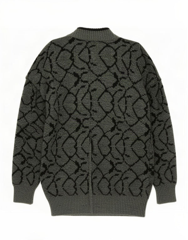 Maglione cardigan ampio da uomo vintage in lana a righe verdi piccole