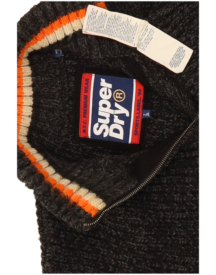 Maglione da uomo con collo con zip Superdry 2XL acrilico a righe grigie