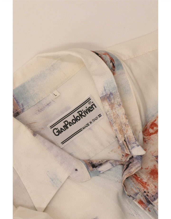 Camicia vintage da uomo a maniche corte grande patchwork bianco