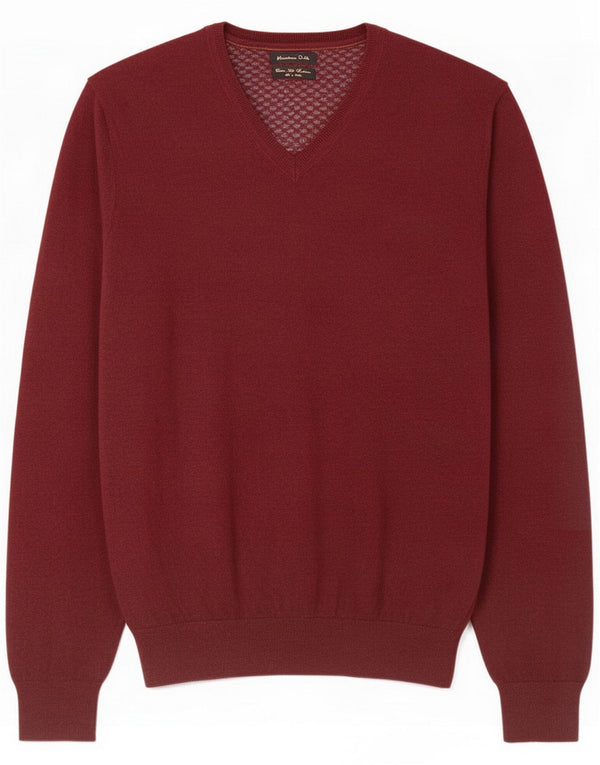 Massimo Dutti Mens V-Neck Jumper Sweater Medium Burgundy Flecked Cotton