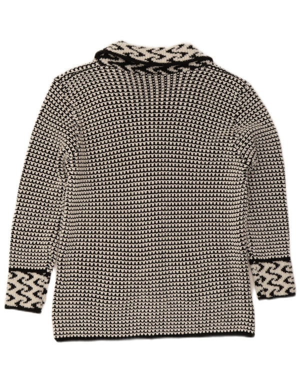 Maglione cardigan da donna vintage UK 14 grigio medio geometrico