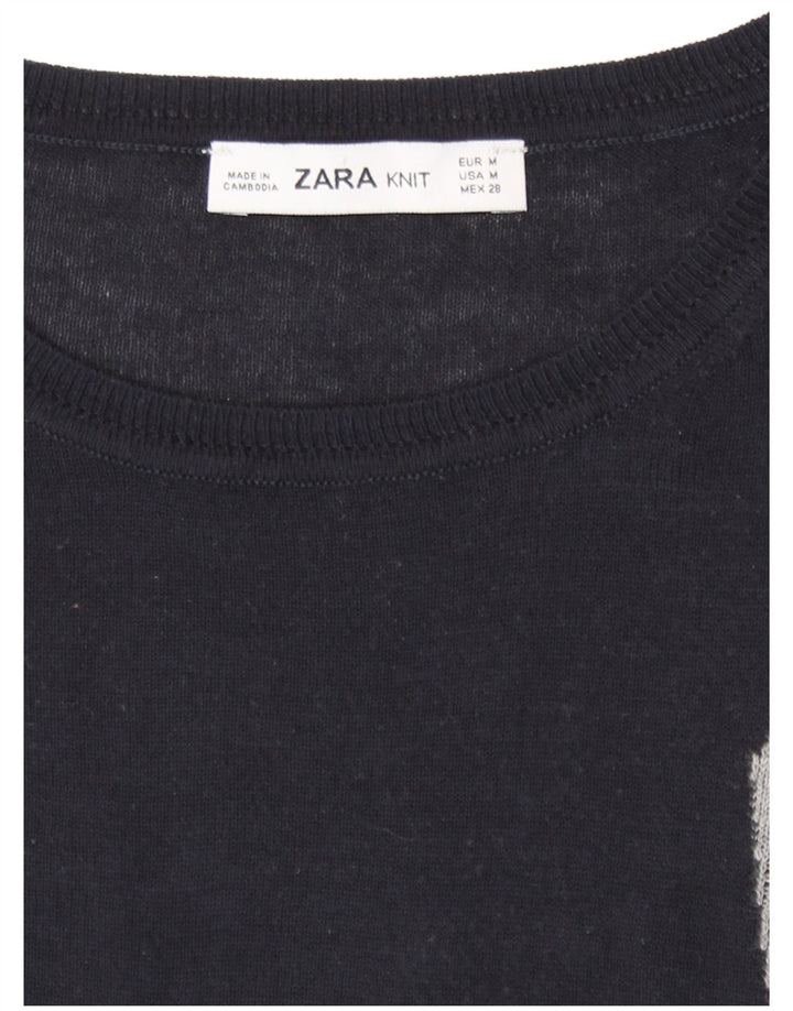 Maglione maglione girocollo da donna Zara UK 14 blocco colore nero medio