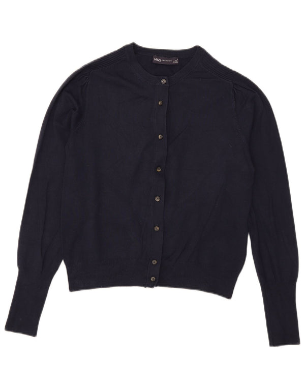 Maglione cardigan corto da donna Marks & Spencer UK 10 piccolo in viscosa blu navy